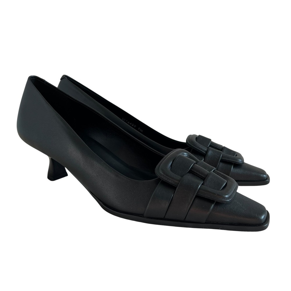 NEW Aquatalia Aloha Kitten Heel Water Resistant Leather Pump Buckle Detail SZ 8